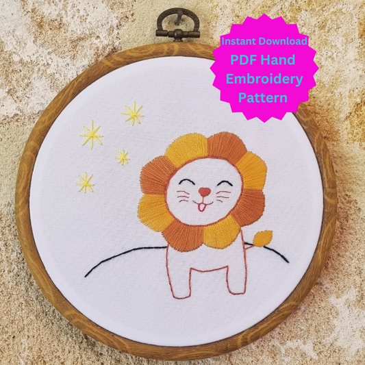 Cheeky Lion - PDF Hand Embroidery Pattern