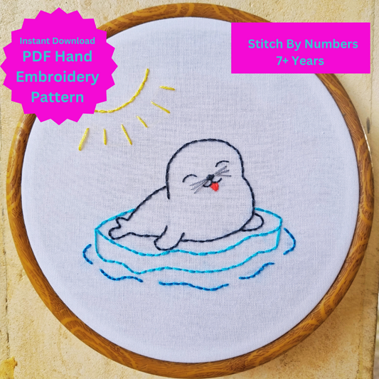 Cute Seal - Stitch By Numbers For Kids - PDF Embroidery Pattern