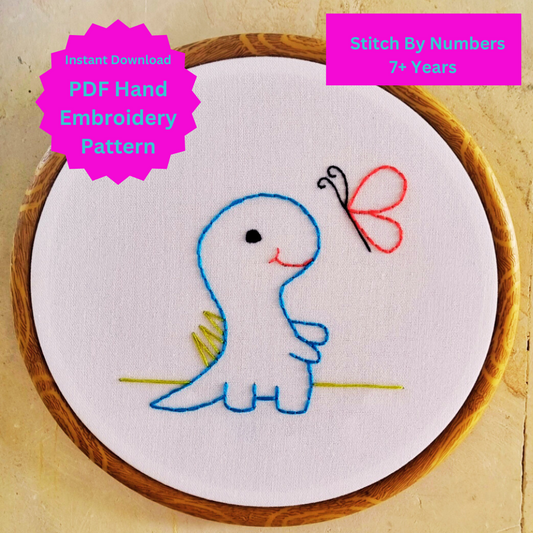 Friendly Dinosaur - Stitch By Numbers Embroidery For Kids! - PDF Embroidery Pattern